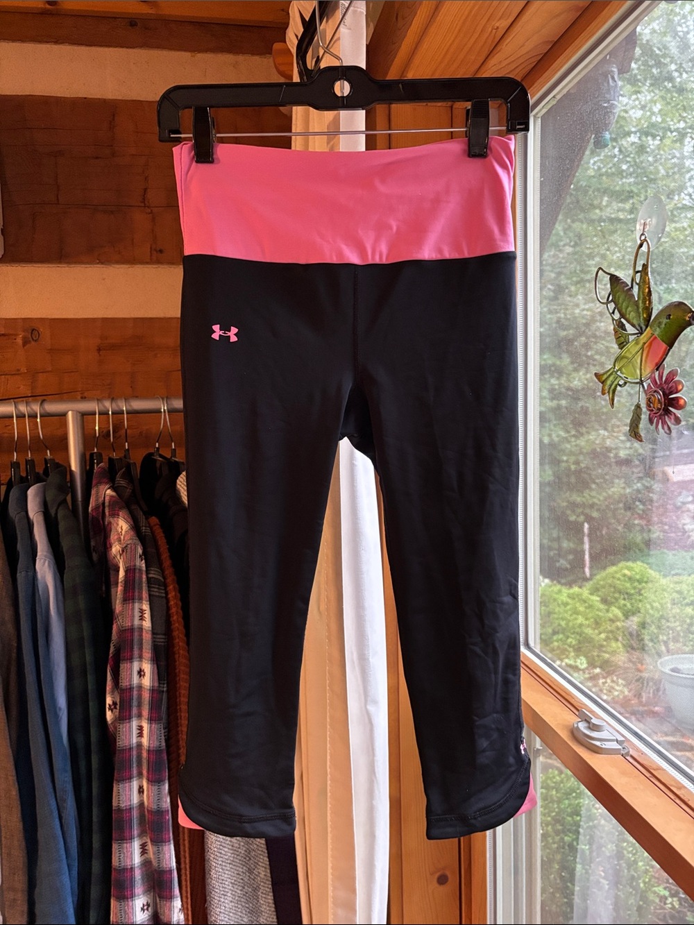 Under Armour Black Capri Leggings with Pink Waistband